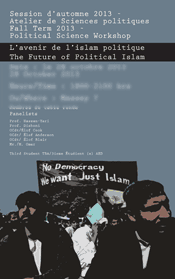 Political islam poster with crowd holding banner - No Democracy We want just Islam